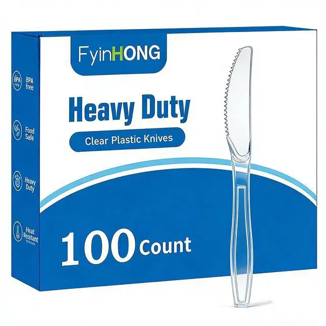 Main image of 100 Count Heavy Duty Plastic Knives Disposable Clear Plastic Knive | Heat Resistant BPA-Free Knives Set, Disposable Knives Bulk for Party Events Wedding BBQ Daily Use