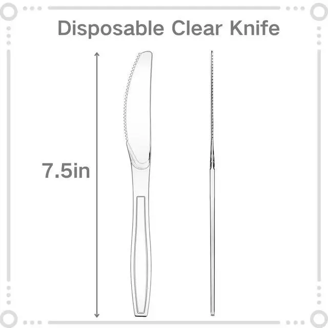Alt view image 5 of 7 - 100 Count Heavy Duty Plastic Knives Disposable Clear Plastic Knive | Heat Resistant BPA-Free Knives Set, Disposable Knives Bulk for Party Events Wedding BBQ Daily Use