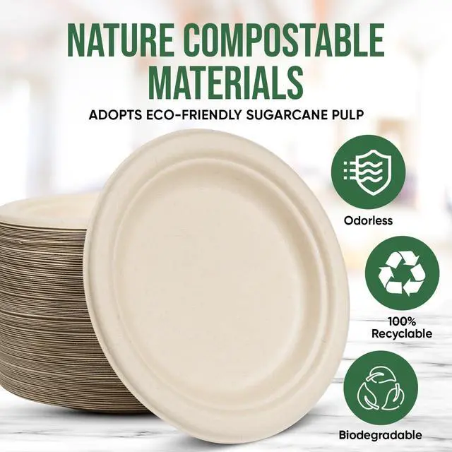 Alt view image 6 of 7 - Brown Disposable Paper Plate 7 inch,100% Compostable,100 Pack