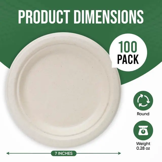 Alt view image 7 of 7 - Brown Disposable Paper Plate 7 inch,100% Compostable,100 Pack