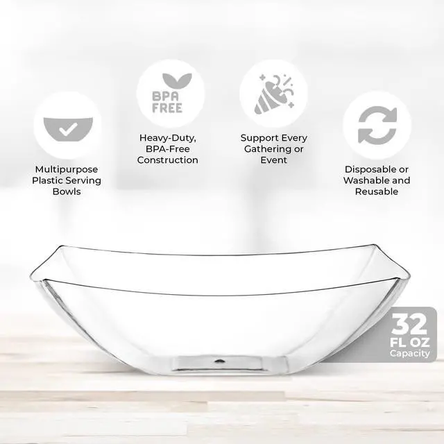 Alt view image 3 of 7 - 4 Pack Disposable Clear Plastic Serving Bowls Square Party Candy Use 32oz