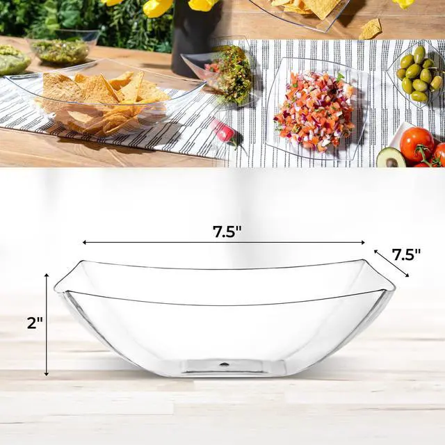 Alt view image 4 of 7 - 4 Pack Disposable Clear Plastic Serving Bowls Square Party Candy Use 32oz