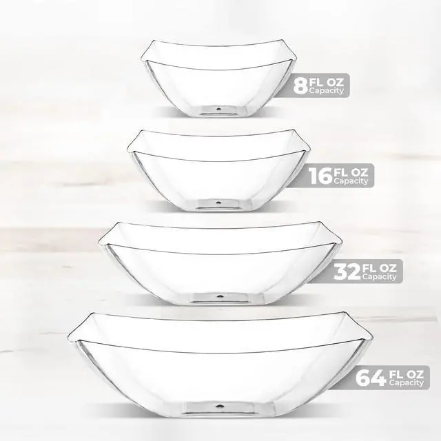 Alt view image 7 of 7 - 4 Pack Disposable Clear Plastic Serving Bowls Square Party Candy Use 32oz