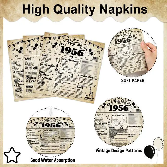 Alt view image 4 of 7 - 50pcs 70th Birthday Plates and Napkins 70 Year Old Birthday Party Decorations Vintage Back in 1956 Dessert Plates Vintage 1956 70th Theme Disposable Tableware Set for Men Women Party Supplies