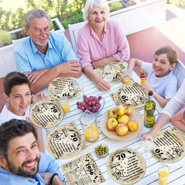 Alt view image 5 of 7 - 50pcs 70th Birthday Plates and Napkins 70 Year Old Birthday Party Decorations Vintage Back in 1956 Dessert Plates Vintage 1956 70th Theme Disposable Tableware Set for Men Women Party Supplies
