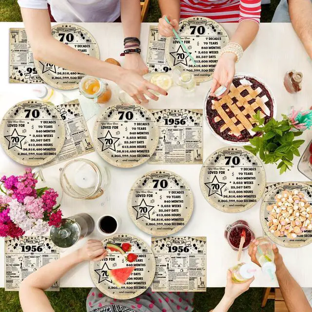 Alt view image 6 of 7 - 50pcs 70th Birthday Plates and Napkins 70 Year Old Birthday Party Decorations Vintage Back in 1956 Dessert Plates Vintage 1956 70th Theme Disposable Tableware Set for Men Women Party Supplies