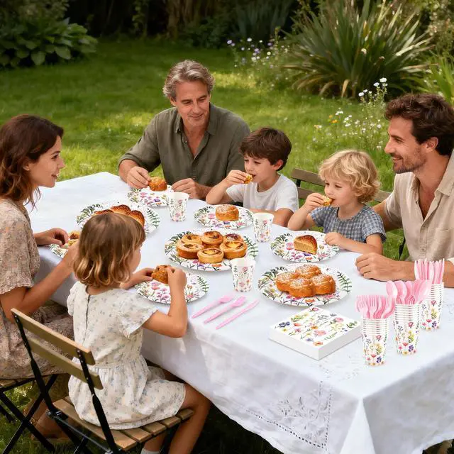 Alt view image 7 of 7 - 168PCS Wildflower Party Supplies, Pink Floral Themed Tableware Plates Set