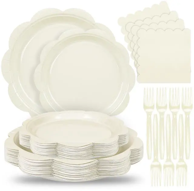 Main image of 96 Pcs Ivory Paper Plates and Napkins Set Party Supplies Serve for 24 Guest