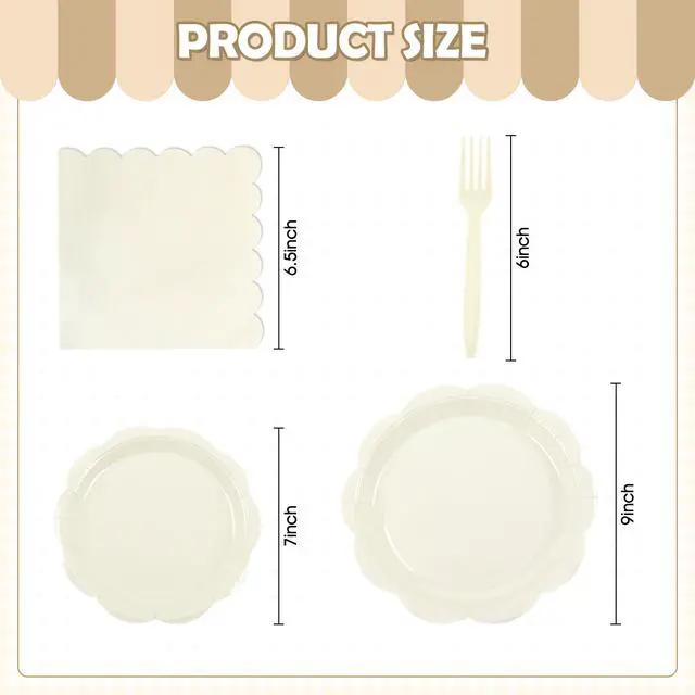 Alt view image 2 of 7 - 96 Pcs Ivory Paper Plates and Napkins Set Party Supplies Serve for 24 Guest