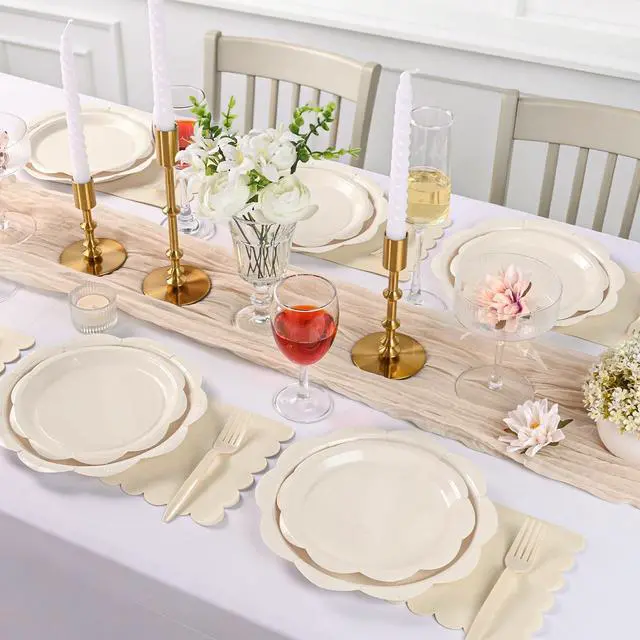 Alt view image 4 of 7 - 96 Pcs Ivory Paper Plates and Napkins Set Party Supplies Serve for 24 Guest