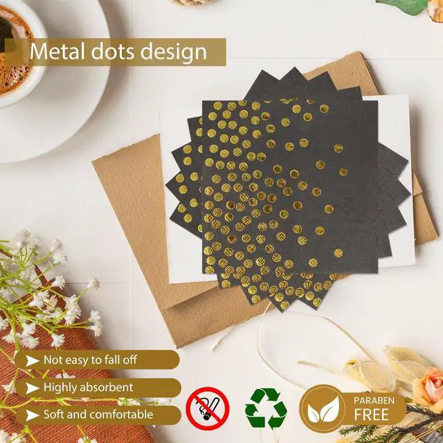 Alt view image 4 of 7 - 48PCS Black and Gold Plates and Napkins Party Supplies, Gold Dot Disposable Paper Plates and Napkins with Forks Tableware Set for Birthday Wedding Retirement Graduation Party Decorations 16 Guests