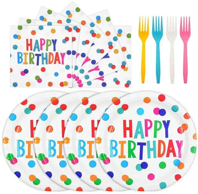 Main image of 72PCS Happy Birthday Paper Plates and Napkins, Colorful Dot