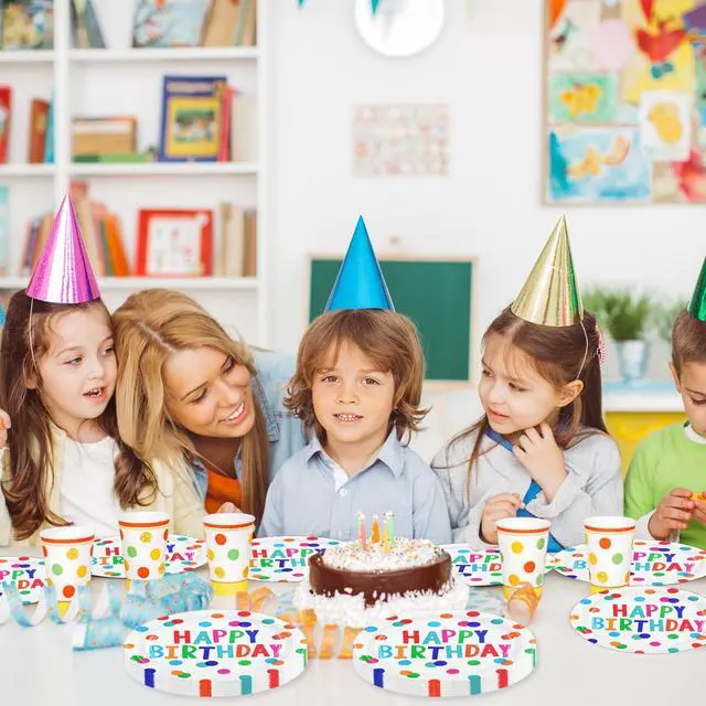 Alt view image 6 of 7 - 72PCS Happy Birthday Paper Plates and Napkins, Colorful Dot