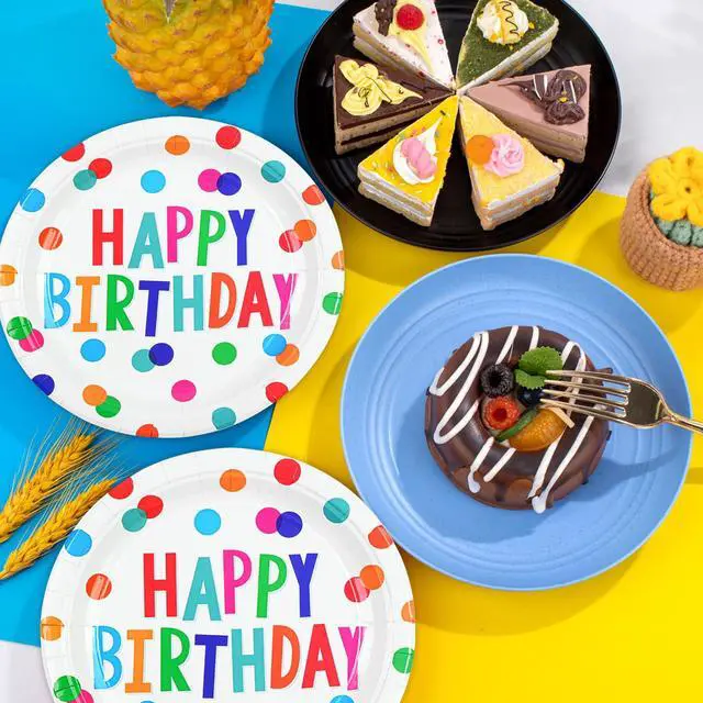 Alt view image 7 of 7 - 72PCS Happy Birthday Paper Plates and Napkins, Colorful Dot