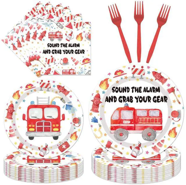 Main image of Firetruck Birthday Party Decorations - 96PCS Fire Truck Plates and Napkins Party Supplies Firefighter Birthday Decorations Fireman Themed Disposable Tableware Set Serve 24 Guests