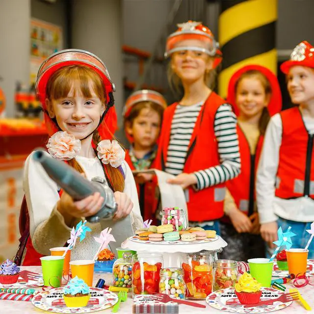 Alt view image 7 of 7 - Firetruck Birthday Party Decorations - 96PCS Fire Truck Plates and Napkins Party Supplies Firefighter Birthday Decorations Fireman Themed Disposable Tableware Set Serve 24 Guests