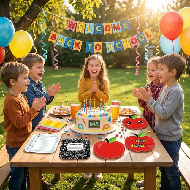 Alt view image 4 of 6 - 60PCS Back to School Party Paper Plates for Kids First Day of School Season Party Decor Disposable Paper Apple Notebook Theme Plates Tableware Decor for Kids Birthday Graduation Gathering Supplies