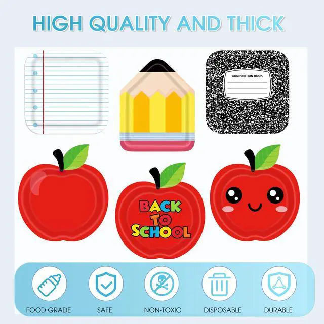 Alt view image 3 of 6 - 60PCS Back to School Party Paper Plates for Kids First Day of School Season Party Decor Disposable Paper Apple Notebook Theme Plates Tableware Decor for Kids Birthday Graduation Gathering Supplies