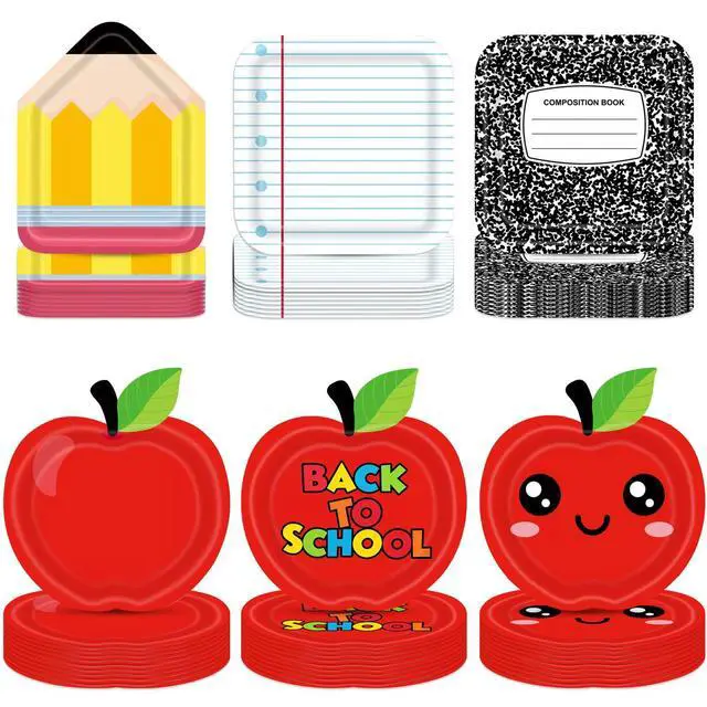 Main image of 60PCS Back to School Party Paper Plates for Kids First Day of School Season Party Decor Disposable Paper Apple Notebook Theme Plates Tableware Decor for Kids Birthday Graduation Gathering Supplies