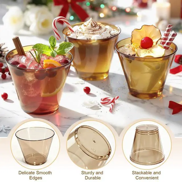 Alt view image 2 of 7 - 9 OZ Brown Disposable Plastic Cups Cocktail Cup 50 Pack