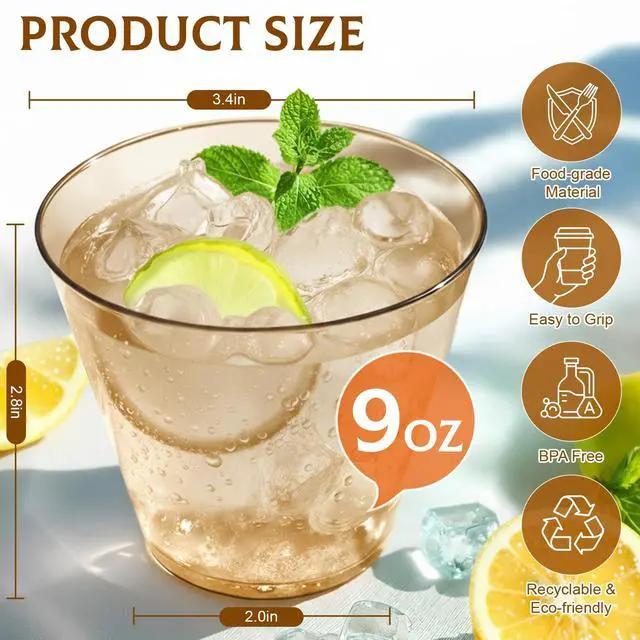 Alt view image 4 of 7 - 9 OZ Brown Disposable Plastic Cups Cocktail Cup 50 Pack