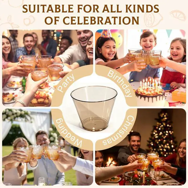 Alt view image 6 of 7 - 9 OZ Brown Disposable Plastic Cups Cocktail Cup 50 Pack