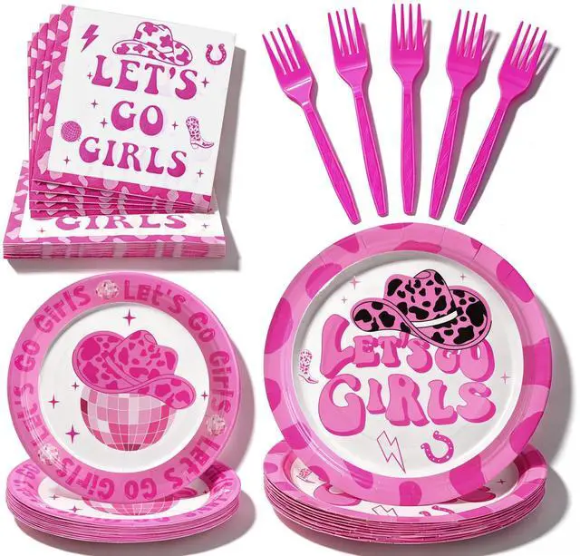 Main image of 100 Pcs Disposable Let's Go Girls Party Tableware Set for 25 Guests