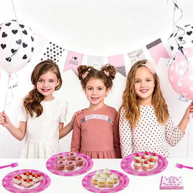 Alt view image 3 of 7 - 100 Pcs Disposable Let's Go Girls Party Tableware Set for 25 Guests