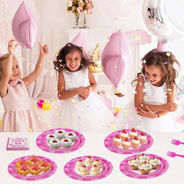 Alt view image 4 of 7 - 100 Pcs Disposable Let's Go Girls Party Tableware Set for 25 Guests