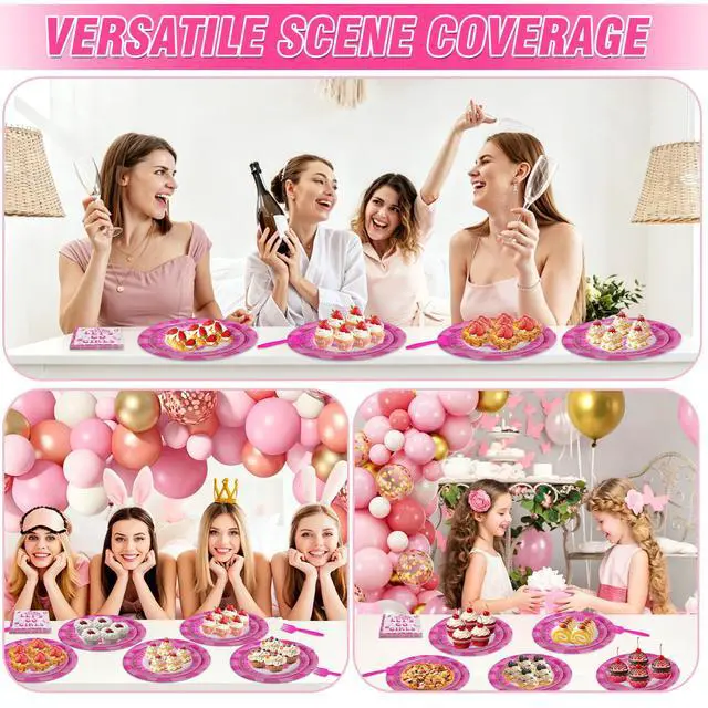 Alt view image 5 of 7 - 100 Pcs Disposable Let's Go Girls Party Tableware Set for 25 Guests