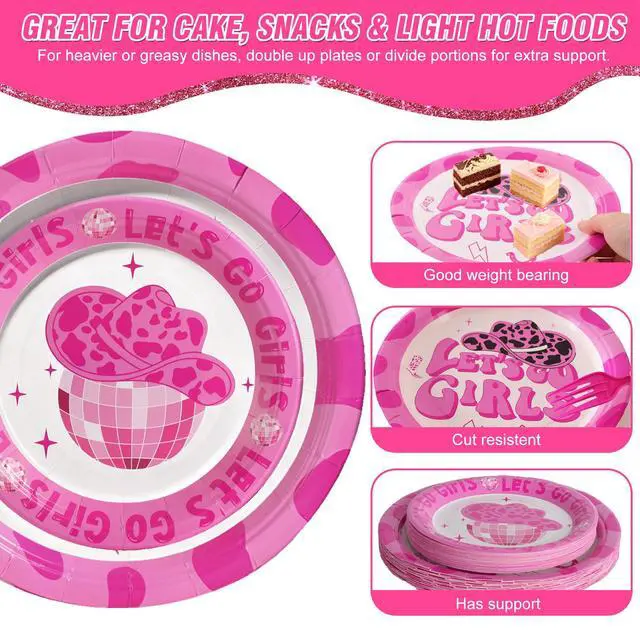 Alt view image 6 of 7 - 100 Pcs Disposable Let's Go Girls Party Tableware Set for 25 Guests