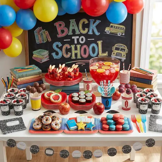 Alt view image 3 of 7 - 120 PCS Back to School Party Supplies, School Paper Plates and Napkins Set for 24 Guests, Pencil Shaped Plates, Composition Book & Notebook Napkins, 9 oz Cups, Forks, Classroom First Day of School
