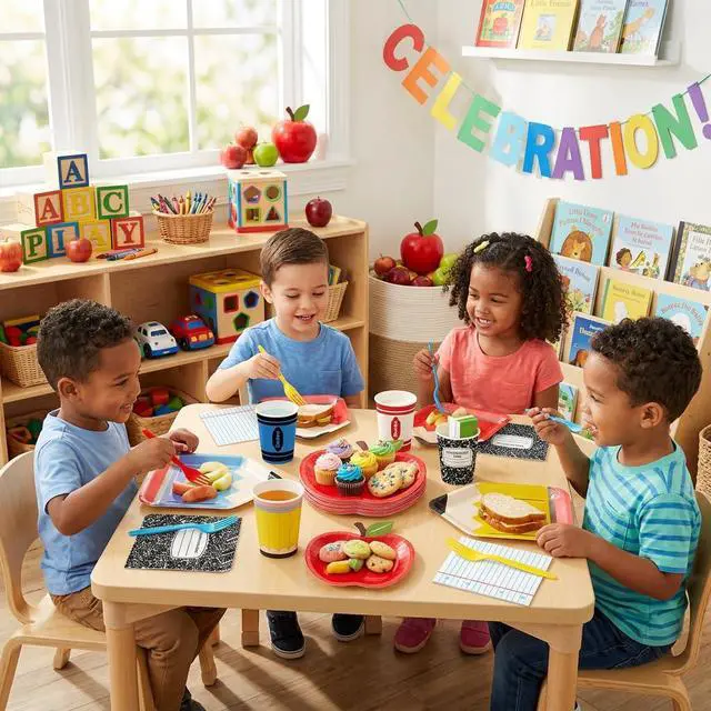 Alt view image 5 of 7 - 120 PCS Back to School Party Supplies, School Paper Plates and Napkins Set for 24 Guests, Pencil Shaped Plates, Composition Book & Notebook Napkins, 9 oz Cups, Forks, Classroom First Day of School