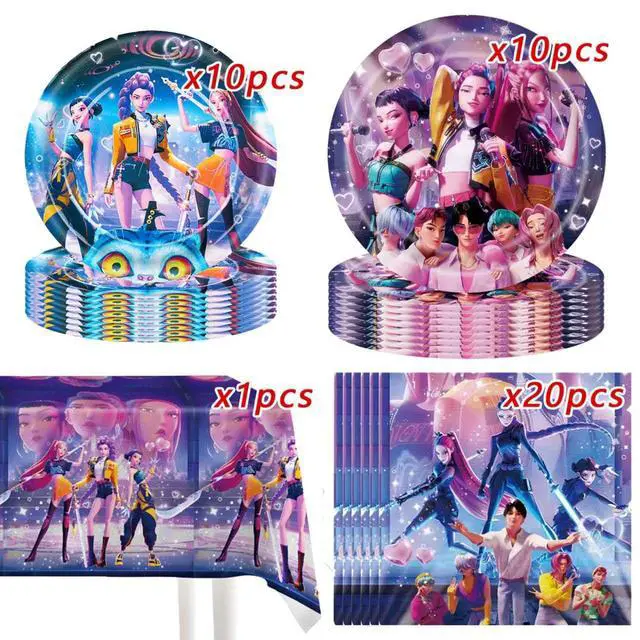 Alt view image 2 of 2 - For Demon Movie Hunters Party Tableware, 20 Plates and 20 Napkins and Tablecloth71 '' x 42 ''Demon Movie Hunters Party Birthday Party Decorate Supplies