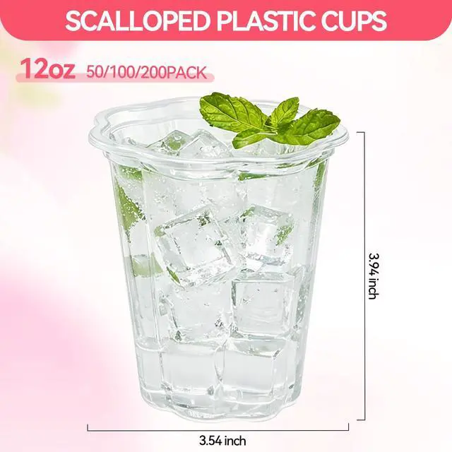 Alt view image 2 of 7 - 50 Pack Scalloped Plastic Cups 12 Oz Clear Disposable Cups Scalloped Tableware for Wedding Baby Shower Birthday Party Supplies