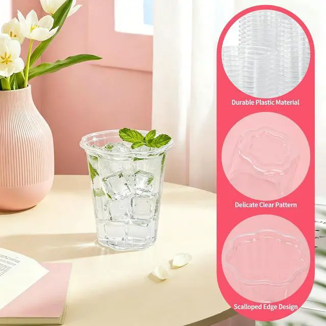 Alt view image 4 of 7 - 50 Pack Scalloped Plastic Cups 12 Oz Clear Disposable Cups Scalloped Tableware for Wedding Baby Shower Birthday Party Supplies