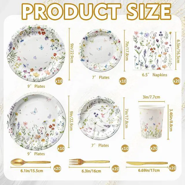 Alt view image 3 of 7 - Wildflower Party Supplies Set, Disposable Tableware, Serves 20