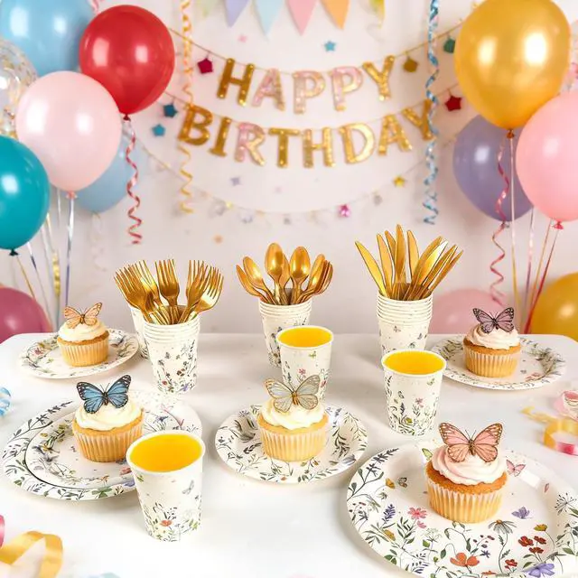 Alt view image 2 of 7 - Wildflower Party Supplies Set, Disposable Tableware, Serves 20