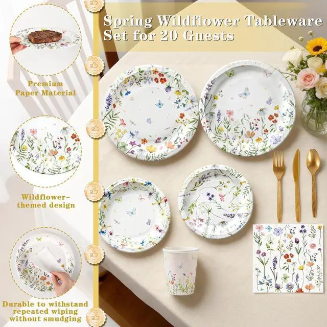 Alt view image 4 of 7 - Wildflower Party Supplies Set, Disposable Tableware, Serves 20