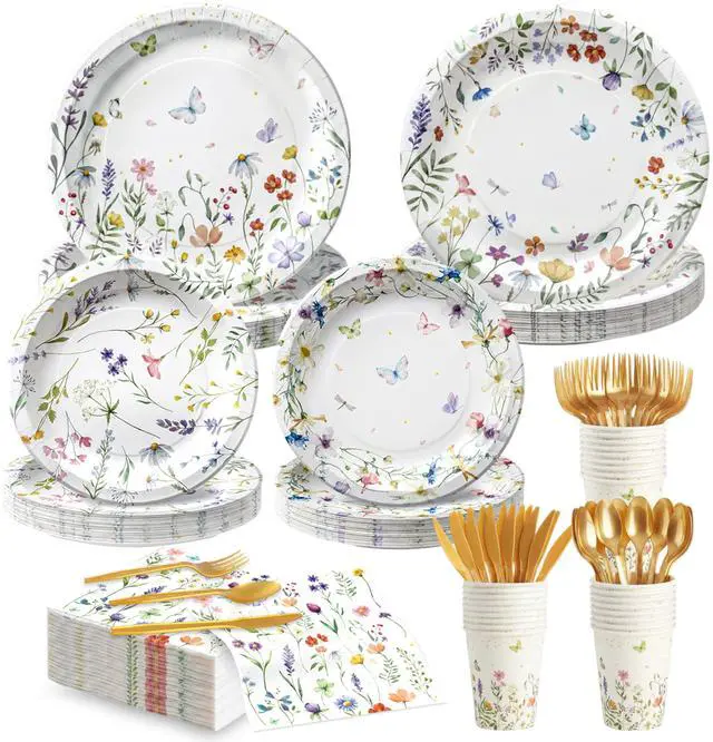 Main image of Wildflower Party Supplies Set, Disposable Tableware, Serves 20