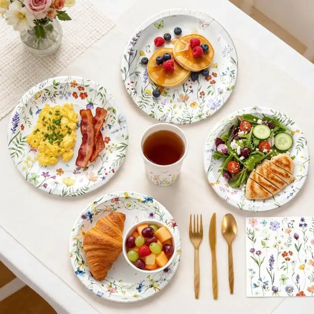 Alt view image 5 of 7 - Wildflower Party Supplies Set, Disposable Tableware, Serves 20