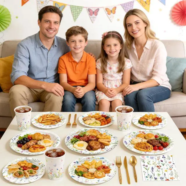 Alt view image 7 of 7 - Wildflower Party Supplies Set, Disposable Tableware, Serves 20
