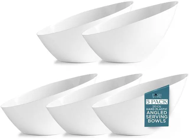 Main image of 5 Pack White Angled Plastic Serving Bowl Disposable for Party Table 20oz