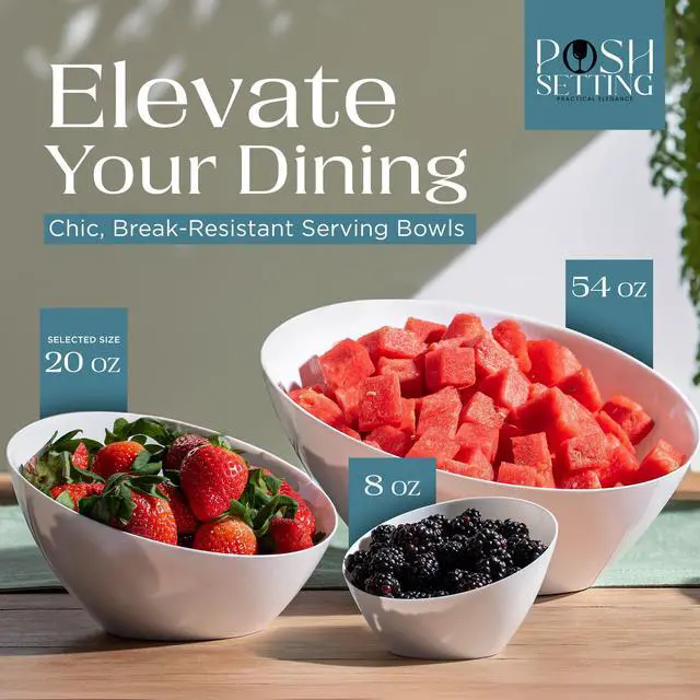 Alt view image 3 of 7 - 5 Pack White Angled Plastic Serving Bowl Disposable for Party Table 20oz