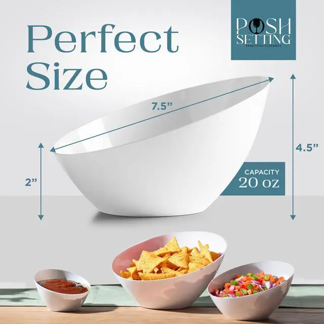 Alt view image 4 of 7 - 5 Pack White Angled Plastic Serving Bowl Disposable for Party Table 20oz