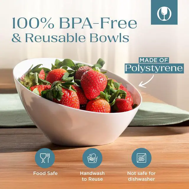 Alt view image 6 of 7 - 5 Pack White Angled Plastic Serving Bowl Disposable for Party Table 20oz