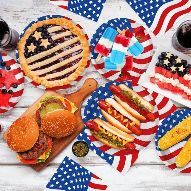 Alt view image 2 of 7 - 4th of July Plates and Napkins Sets - Patriotic American Flag Party Supplies Tableware, July 4th Disposable Paper Plates Napkins Set for Memorial Day, Independence Day Decorations Table Decor,Serve 50