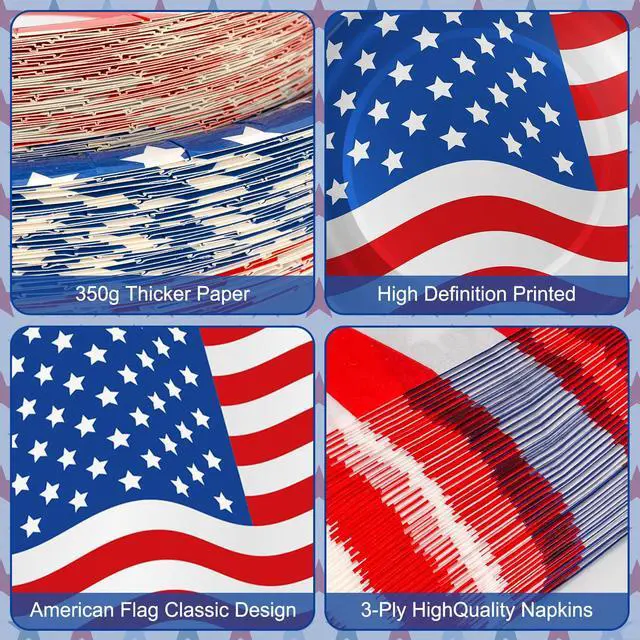 Alt view image 4 of 7 - 4th of July Plates and Napkins Sets - Patriotic American Flag Party Supplies Tableware, July 4th Disposable Paper Plates Napkins Set for Memorial Day, Independence Day Decorations Table Decor,Serve 50