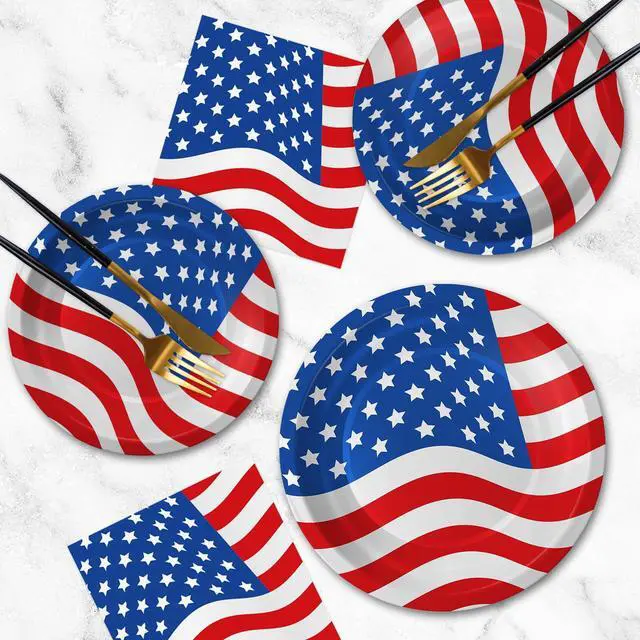 Alt view image 7 of 7 - 4th of July Plates and Napkins Sets - Patriotic American Flag Party Supplies Tableware, July 4th Disposable Paper Plates Napkins Set for Memorial Day, Independence Day Decorations Table Decor,Serve 50