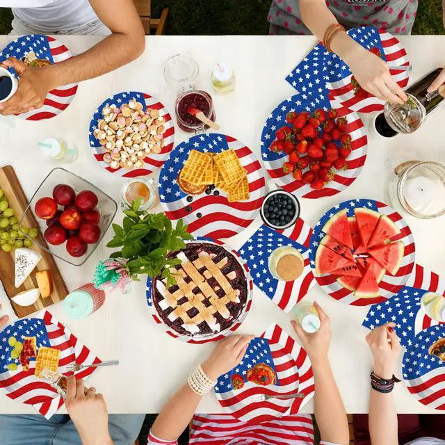 Alt view image 5 of 7 - 4th of July Plates and Napkins Sets - Patriotic American Flag Party Supplies Tableware, July 4th Disposable Paper Plates Napkins Set for Memorial Day, Independence Day Decorations Table Decor,Serve 50